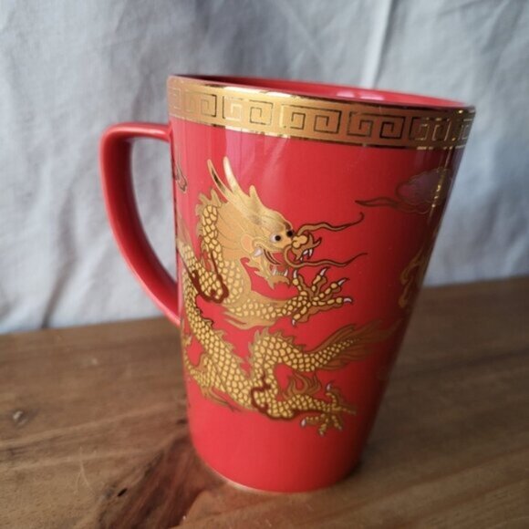 Porcelain Red Gold Dragon Tea Coffee Mug Adeline - Picture 5 of 9